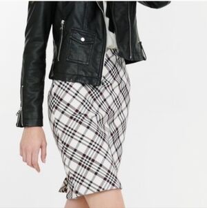 Express Plaid Pencil Skirt Brown/black/white